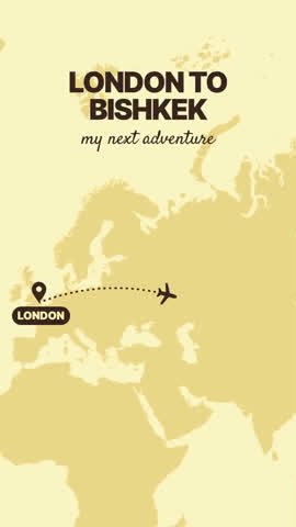 Example: a map with a flight path from London to Bishkek